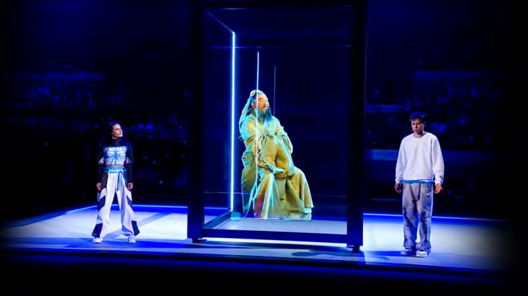 Transparent display on a stage, content appearing to float in space