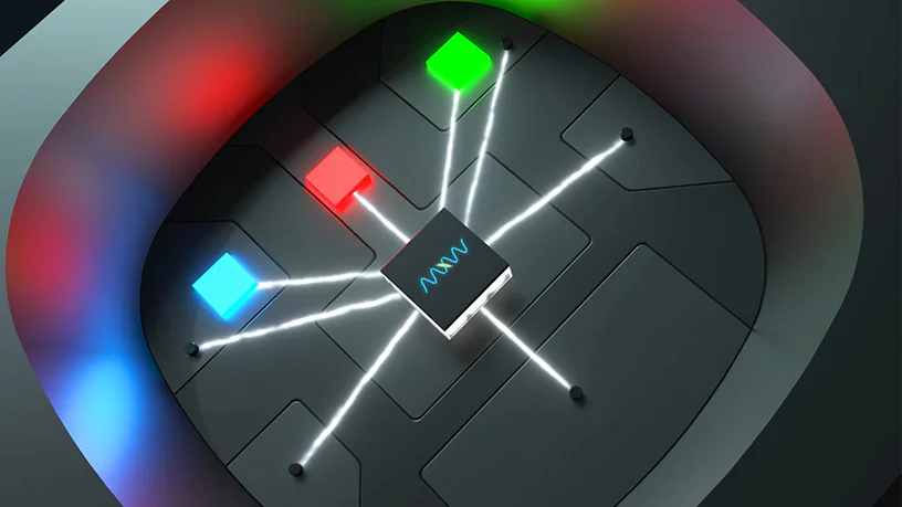 Illustration of the LED driver chip feeding individual red, green, and blue pixels