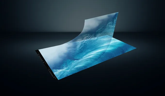 High-contrast content on the transparent film, thin driver bar visible